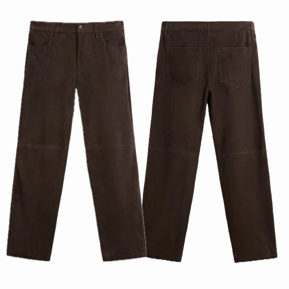 NEW ZARA 100%Suede Brown Straight-Leg Pants Limited Edition 5 Pockets‎ Unisex